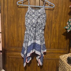 Japna Blue and White Geometric Kids Casual Dress
